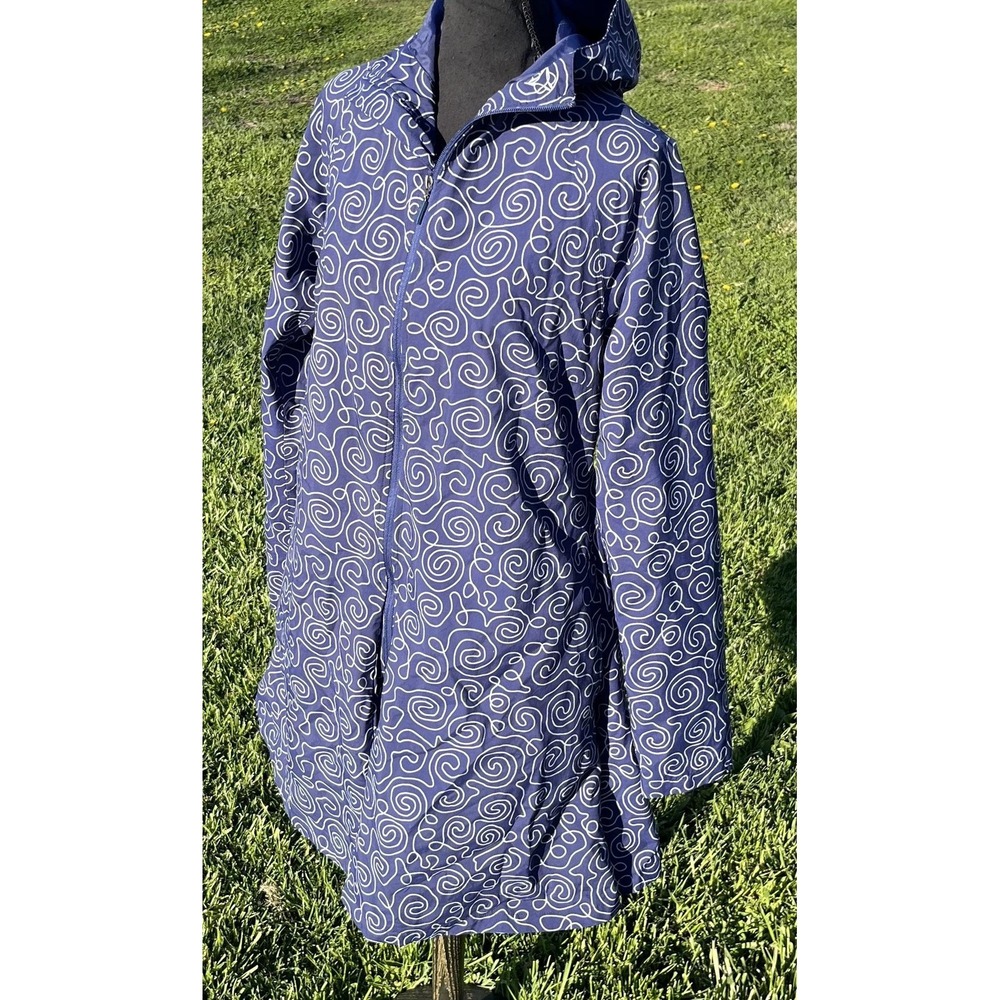 AGU Jacket Womens XL Blue Hooded Windbreaker Raincoat Reflective Print‎ Cycling - Picture 10 of 14